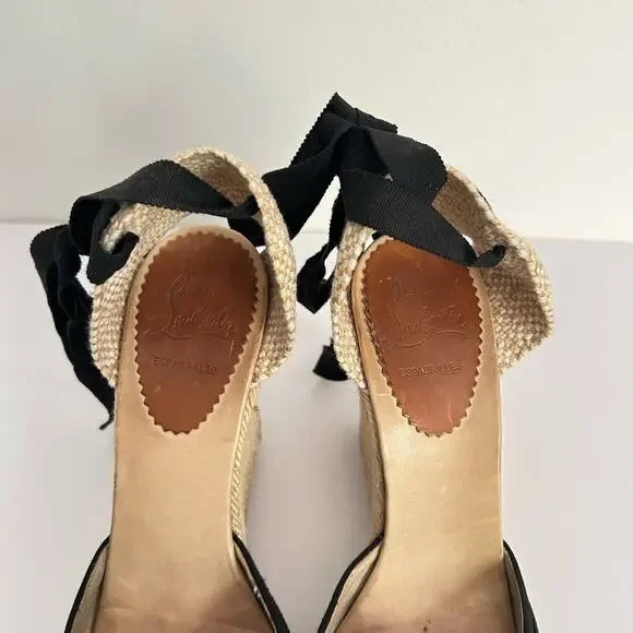 Christian Louboutin Espadrille Wedge Heels Black Size 38/7.5 - Picture 4 of 8